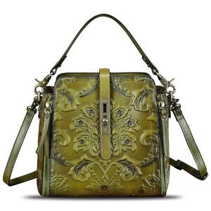 3694 Leather Purses and Handbags Retro Embossed Crossbody Shoulder Bag